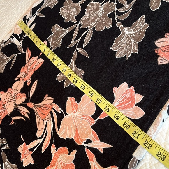 Linen Blend V Neck Dress Black Peach Tropic Floral Print Sz Medium Light Beachy - Picture 11 of 17